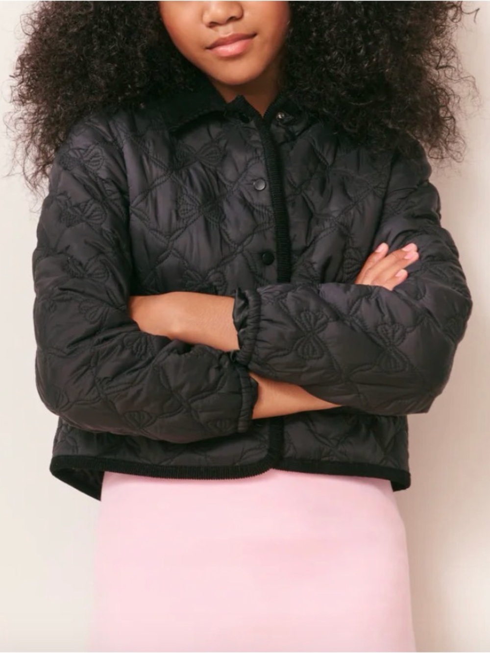 LoveShackFancy Girls Aubrina Quilted Bow Jacket Sz 7/8y
